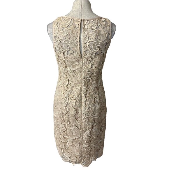 Adrianna Papell Dress 8 Matte Gold Lace Wedding Party Cruise Sheath w Bra NEW - Picture 3 of 8